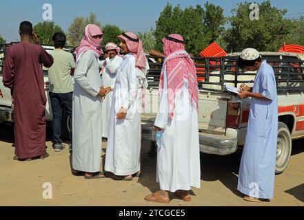 Viehhändler bei einer Straßenauktion in Saudi-Arabien Stockfoto