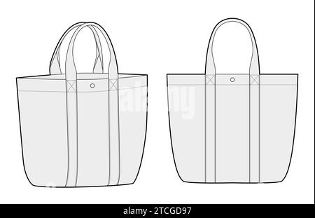 Übergroße Strandtragetasche, Funktionstasche. Mode Accessoire technische Illustration. Vektor-Umhängetasche vorne 3-4 Ansicht für Männer, Frauen, Unisex-Stil, flache Handtasche CAD Modell Skizze Stock Vektor