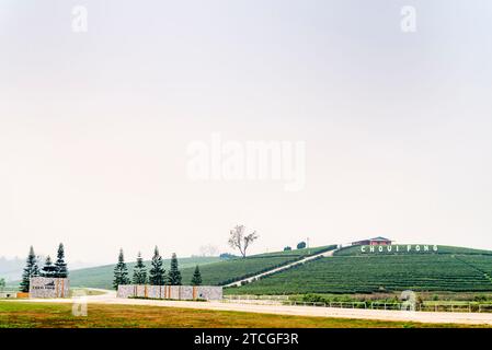 Mae Chan District, Chiang Rai, Thailand-März 30 2023: Während der sogenannten „Neby, Smokey „Burning Season“, in der Nähe des Eingangs zu einer der größten Thailands Stockfoto