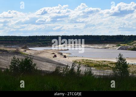 Verlassene Bagger in einem ehemaligen Sandsteinbruch im Naturreservat Mechelse Heide Stockfoto