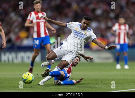 Madrid, 05.08.2022. Spieltag 35. Spielte im Metropolitano Stadion. Atlético de Madrid - Real Madrid. Auf dem Bild Rodrygo und Vrsalkko. Foto: Ignacio Gil. ARCHDC. Quelle: Album / Archivo ABC / Ignacio Gil Stockfoto