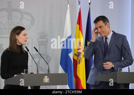 Madrid, 26.01.2022. Moncloa Palace. Der Regierungspräsident Pedro Sánchez empfängt die finnische Premierministerin Sanna Marín. Foto: Jaime García. ARCHDC. Quelle: Album / Archivo ABC / Jaime García Stockfoto