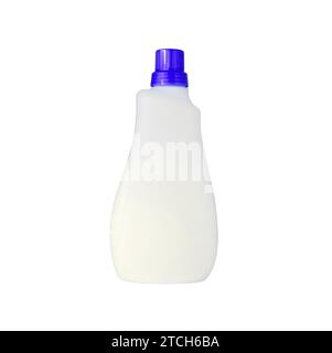 Waschmittelflasche für flüssiges Waschmittel oder Reinigungsmittel oder Bleiche oder Weichspüler isoliert auf weißem Hintergrund Stockfoto