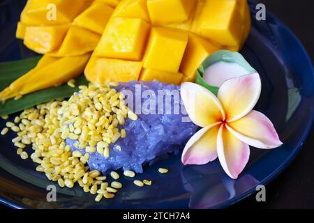 Reife süße Mango mit Klebreis, traditionelles thailändisches Dessert Stockfoto