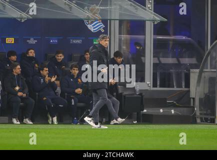 Mailand, Italien. Dezember 2023. Imanol Alguacil Manager von Real Sociedad wurde während des Spiels zwischen Inter FC und Real Sociedad de Futbol im Rahmen der Champions League 2023/24, Gruppe D im San Siro Stadium, gesehen. Endstand; Inter FC 0 - 0 Real Sociedad de Futbol Credit: SOPA Images Limited/Alamy Live News Stockfoto