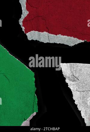Flaggenrisse aus Palästina-Papier, strukturiertes Grunge-Papier mit rotem Grün und weiß basierend auf palästinensischer Flagge, stoppt den Krieg jetzt, sagt Nein zu Krieg zu israel Stockfoto
