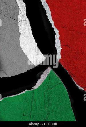Flaggenrisse aus Palästina-Papier, strukturiertes Grunge-Papier mit rotem Grün und weiß basierend auf palästinensischer Flagge, stoppt den Krieg jetzt, sagt Nein zu Krieg zu israel Stockfoto