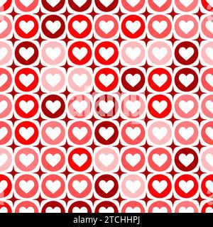 Herzen und Sterne Y2K nahtloser Hintergrund. Niedliches Retro-Vektormuster. Grooviges geometrisches Muster. Design 60s 70s Flippiges Schachbrett Valentinstag Stock Vektor