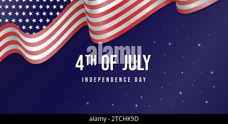 Juli, USA Unabhängigkeitstag mit realistischer Flagge Stock Vektor