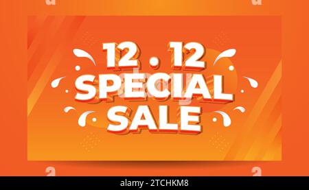 12,12 Shopping Sale Banner mit 3D-Text und orangefarbenem Hintergrund. 12. Dezember Verkaufsposter oder Flyer-Vorlage. Vektorabbildung Stock Vektor
