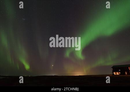 Aurora Borealis mit Venus und Jupiter vom Hotel Ranga am 14. März 20023 Stockfoto