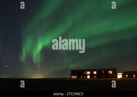 Aurora Borealis mit Venus und Jupiter vom Hotel Ranga am 14. März 20023 Stockfoto
