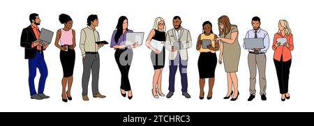 Geschäftsleute, die mit Notebook-Vektorsets arbeiten. Stock Vektor