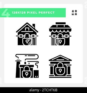 2D-Pixel perfekte Symbole für Wirtschaftskrisen im Glyphenstil Stock Vektor
