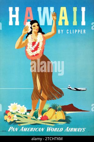 Hawaii by Clipper (Pan American World Airways, 1948) farbkorrigiert Stockfoto