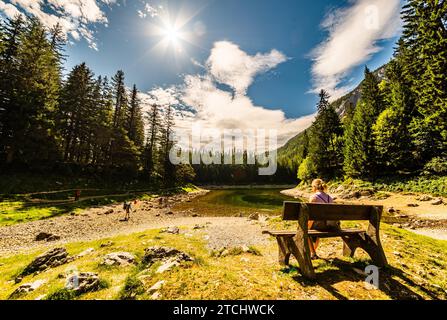 Gruner See, Österreich, 18.08.2019 : Blick auf den berühmten grünen See in Österreich, Steiermark. Touristenziel, Reiseziel Stockfoto