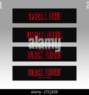 Schwarze Freitagsbanner mit rotem Text auf schwarzem Hintergrund Stock Vektor