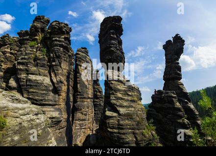 Herkules-Säulen im Bielatal in der Sächsischen Schweiz Stockfoto