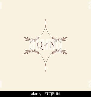 QN Hochzeits-Logo-Buchstaben in hochwertigem, professionellem Design, das auf allen Druckmedien gut gedruckt werden kann Stock Vektor