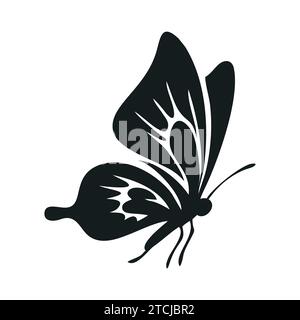 Silhouette eines von Hand gezeichneten Schmetterlings. Umrisszeichnung des Schmetterlingssymbols auf weißem Hintergrund. Vektorabbildung Stock Vektor