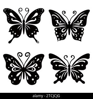 Konturen von Schmetterlingen verschiedener Formen mit Monarchenflügeln. Silhouette des Schmetterlings. Vektorabbildung Stock Vektor