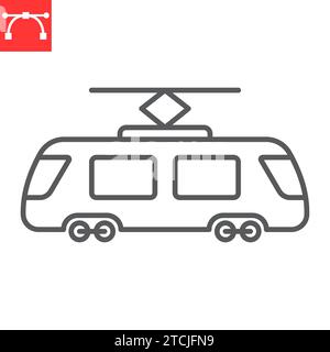 Straßenbahnlinie Symbol, Transport und Straßenbahn, Straßenbahnvektor Symbol, Vektorgrafiken, editierbare Strichumrisszeichen, eps 10. Stock Vektor