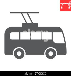 Trolleybus-Glyphe-Symbol, Transport und Fahrzeug, Trolleybus-Vektor-Symbol, Vektorgrafiken, bearbeitbarer Strich, EPS 10. Stock Vektor