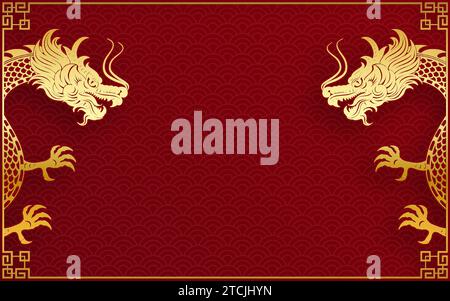 Traditionelles goldenes chinesisches Drachendesign für das chinesische Neujahr und alle Festivals (übersetzt: Chinesischer Drache) Stock Vektor