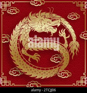 Traditionelles goldenes chinesisches Drachendesign für das chinesische Neujahr und alle Festivals (übersetzt: Chinesischer Drache) Stock Vektor
