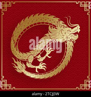 Traditionelles goldenes chinesisches Drachendesign für das chinesische Neujahr und alle Festivals (übersetzt: Chinesischer Drache) Stock Vektor