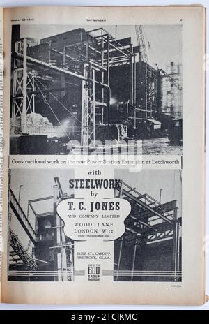 Werbung aus dem 1940er Jahre The Builder Magazine; TC Jones Steelwork Stockfoto