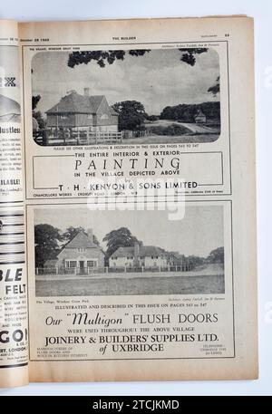 Werbung aus einer Kopie der 1940er Jahre The Builder Magazine; TH Kenyon Painters; Multigon Flush Doors Stockfoto