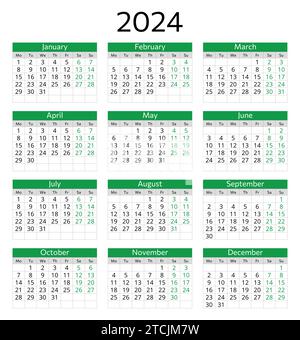 ENGLISCHER Kalender für 2024 Jahre. Druckbare Vektordarstellung. Planen Sie Ihr Jahr mit Stil Stock Vektor