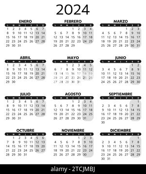 SPANISCHER Kalender 2024. Editierbare Vektorvorlage Illustration in Spanien. Vertikal. Planen Sie Ihr Jahr Stock Vektor