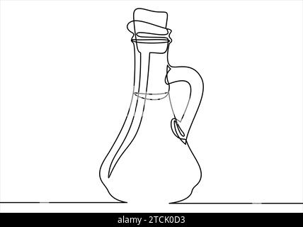Lineares Vektorsymbol der Flasche mit Olivenöl - durchgehende einzeilige Zeichnung Stock Vektor