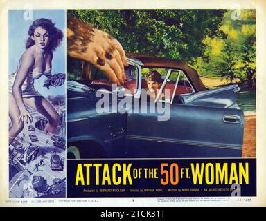 Angriff der 50 Fuß langen Frau (Alliierte Künstler, 1958). Vintage-Lobbykarte, Poster mit Allison Hayes, William Hudson und Yvette Vickers. Stockfoto