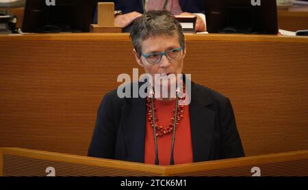 Namur, Belgien. Dezember 2023. Ecolo's Helene Ryckmans, dargestellt während einer Plenartagung des wallonischen Parlaments in Namur am Mittwoch, den 13. September 2023. BELGA PHOTO VIRGINIE LEFOUR Credit: Belga News Agency/Alamy Live News Stockfoto