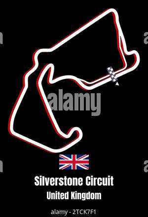 Kartenposter Silverstone Car Race Circuit, Großbritannien Stock Vektor