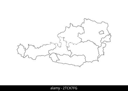 Vektor Österreich Kartenumriss mit weißem Hintergrund für bundesländer oder Provinzen Stock Vektor