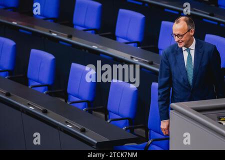 Berlin, Deutschland . Dezember 2023. Friedrich Merz, CDU-Parteivorsitzender, anlässlich einer Sitzung des Deutschen Bundestages in Berlin am 13. Dezember 2023. Quelle: dpa/Alamy Live News Stockfoto