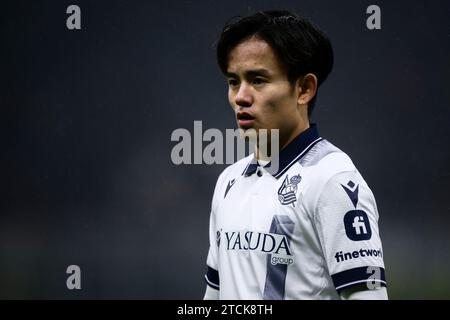 Mailand, Italien. 12. Dezember 2023. Takefusa Kubo von Real Sociedad sieht beim UEFA Champions League-Spiel zwischen dem FC Internazionale und Real Sociedad zu. Quelle: Nicolò Campo/Alamy Live News Stockfoto