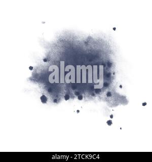 Flecken und Spritzer dunkelblauer Farbe und Tinte. Handgezeichnete Aquarellillustration. Isoliertes Objekt auf weißem Hintergrund. Stockfoto