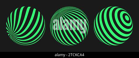 Cyber-Retro-Punk-Elemente-Set. Y2K-Geometrieformen auf schwarzem Hintergrund. Raves psychedelischer Trendball. Vektorabbildung. Stock Vektor