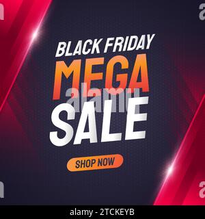 Black Friday Mega Sale Banner mit rotem Verlaufsrahmen auf dunklem Hintergrund Stock Vektor