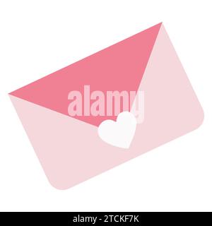 Rosafarbenes Buchstabenvektorsymbol. Handgezeichneter geschlossener Umschlag mit Herzstempel. Romantische Nachricht zum Valentinstag. Isoliertes Element in flacher Ausführung. Niedliches Paket, f Stock Vektor