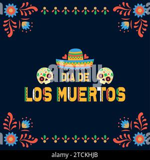 Farbige Vorlage DIA de los muertos mit Dekoration und Schädeln Vektor Stock Vektor