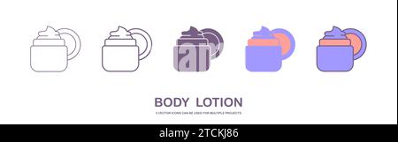 Hautpflegecreme-Symbol. Body Lotion Linienstil isoliert auf weißem Hintergrund. Umrisse, Silhouette, ausgefüllte Umrisse. Vektorabbildung Stock Vektor