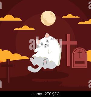 Isolierte niedliche Katze mit Geister halloween Kostüm Vektor Stock Vektor