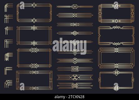 Art déco-Rahmen. Elegante Vintage-Borten für Hochzeitseinladungen, elegante klassische geometrische Formen für Kartendesign. Vektor-isolierter Satz Stock Vektor