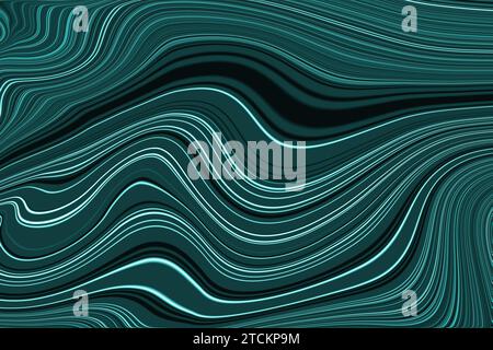 Ein abstrakter Hintergrund mit welligen grünen Streifen entlang der linken und rechten Seite des Rahmens, mit einem blauen Streifen in der Mitte Stockfoto